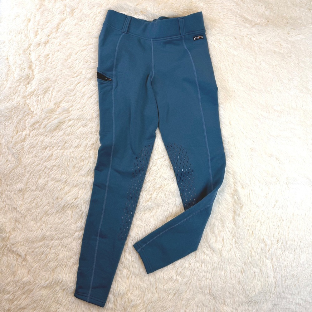 Kerrits Riding Tights Women Large Teal Blue Fleece Lined Knee Patch Breeches